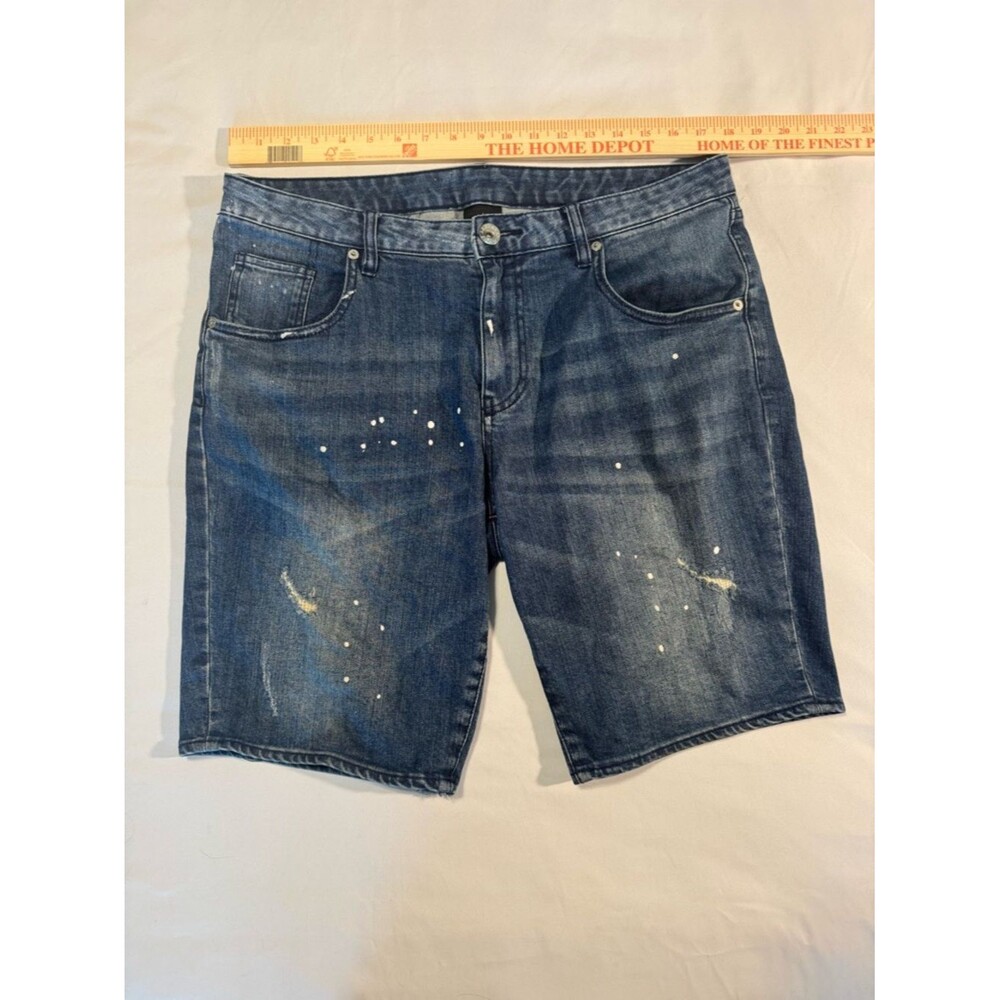 Armani Exchange Men's Dark Blue Distressed Denim Shorts